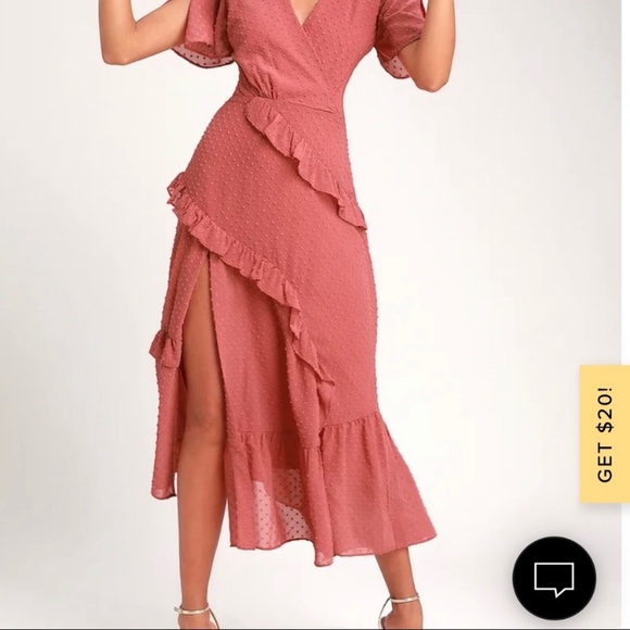 Lulus Swiss Dot Coral MIDI Dress - Picture 1 of 4